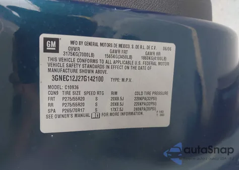 2007 Chevrolet Avalanche 1500 Ltz from USA, damaged, VIN 3GNEC12J27G142100